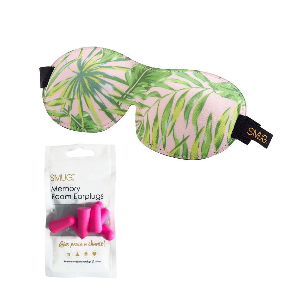 Contoured 3D Blackout Sleep Mask - Palm Print Sleep Mask & Pink Earplugs