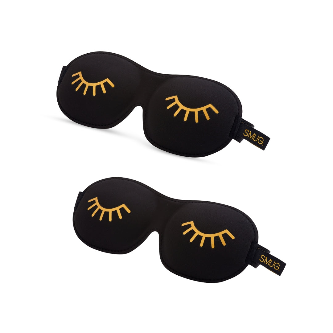 Contoured Sleep Mask Twin Pack Sets - Various Designs Wink Black