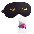 Satin Sleep Mask - Wink Print, Black Sleep Mask & Pink Earplugs