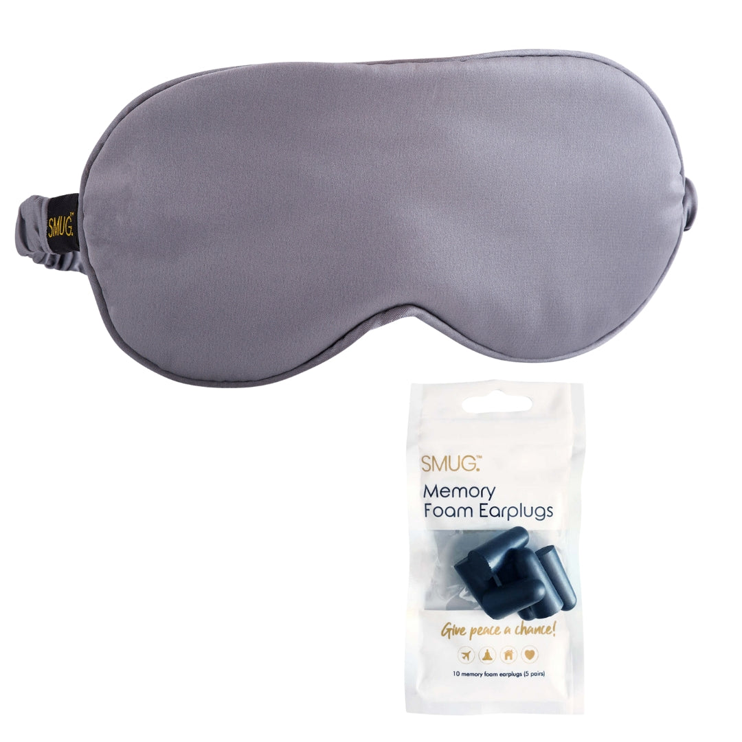 Satin Sleep Mask - Grey Sleep Mask & Black Earplugs