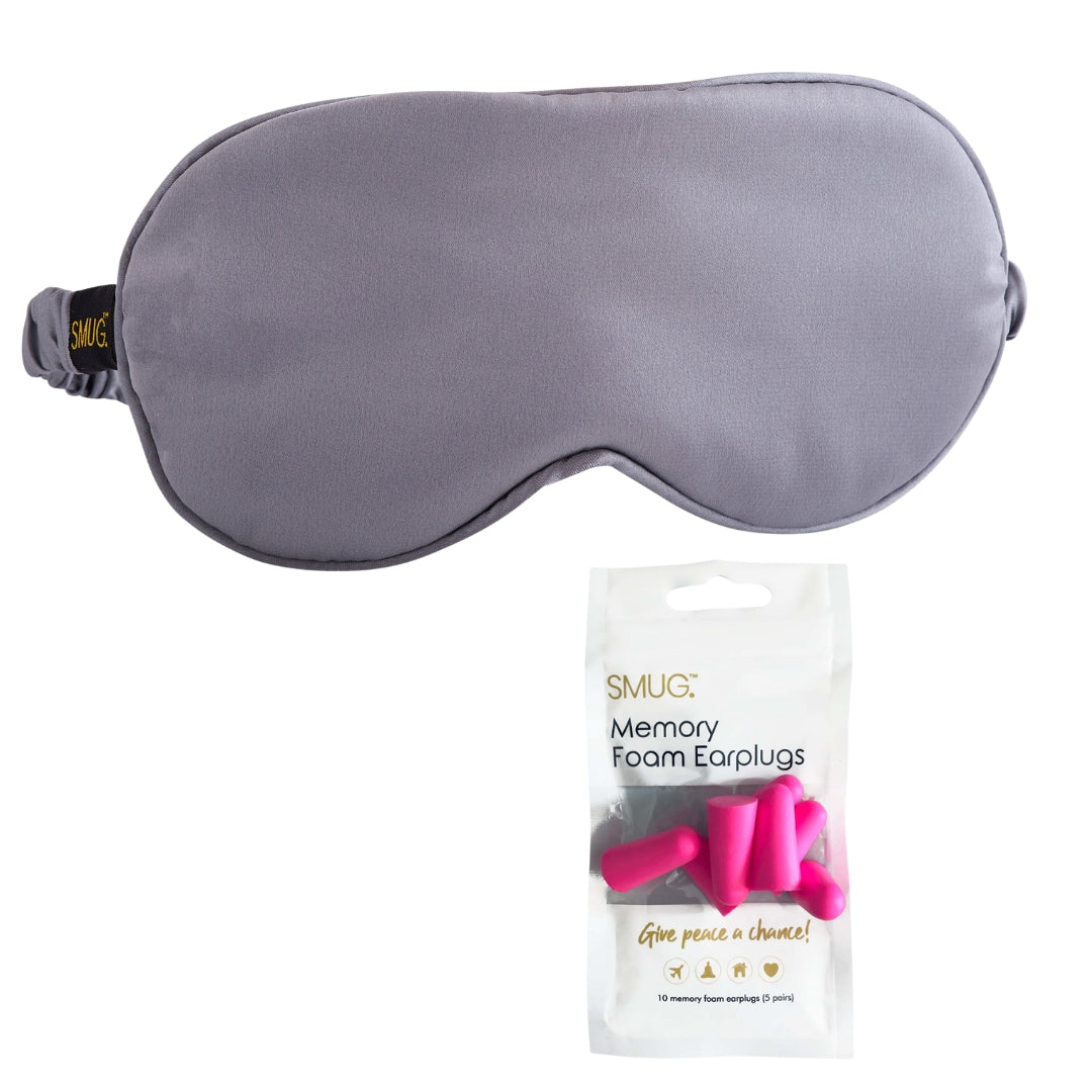 Satin Sleep Mask - Grey Sleep Mask & Pink Earplugs