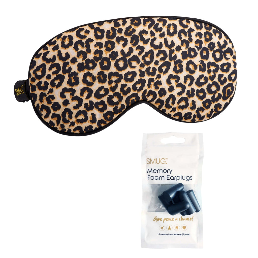 Satin Sleep Mask - Leopard Print Sleep Mask & Black Earplugs