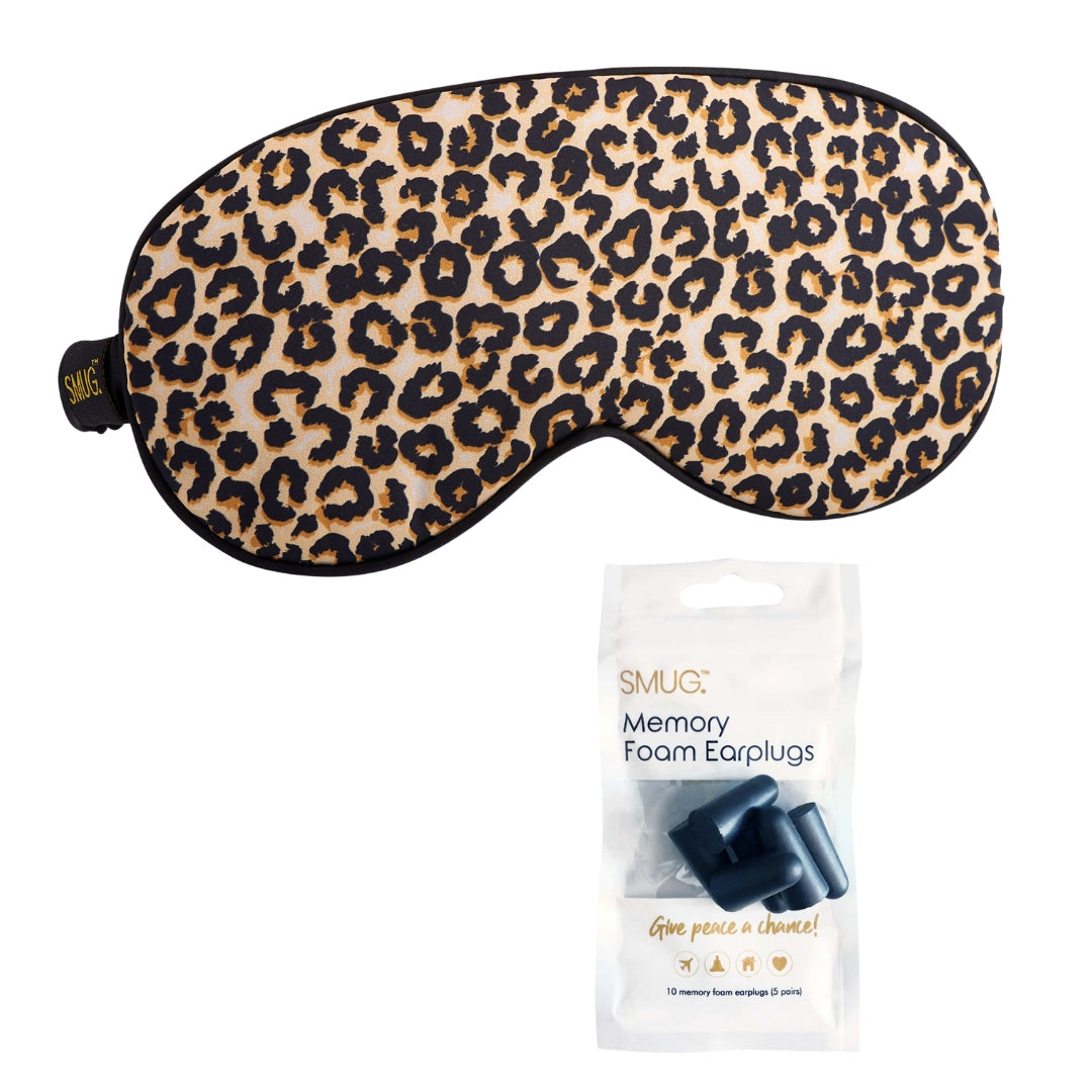 Satin Sleep Mask - Leopard Print Sleep Mask & Black Earplugs