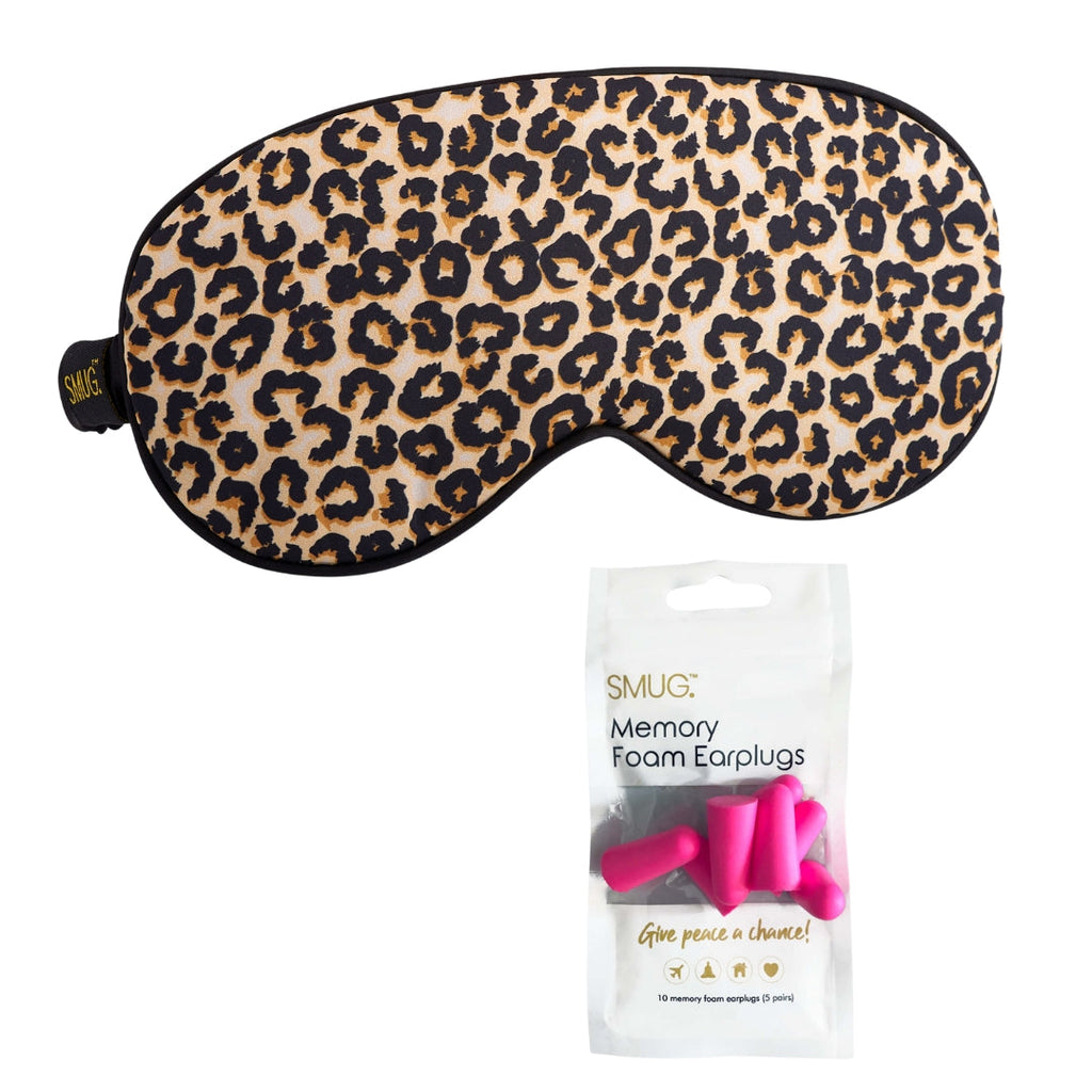 Satin Sleep Mask - Leopard Print Sleep Mask & Pink Earplugs