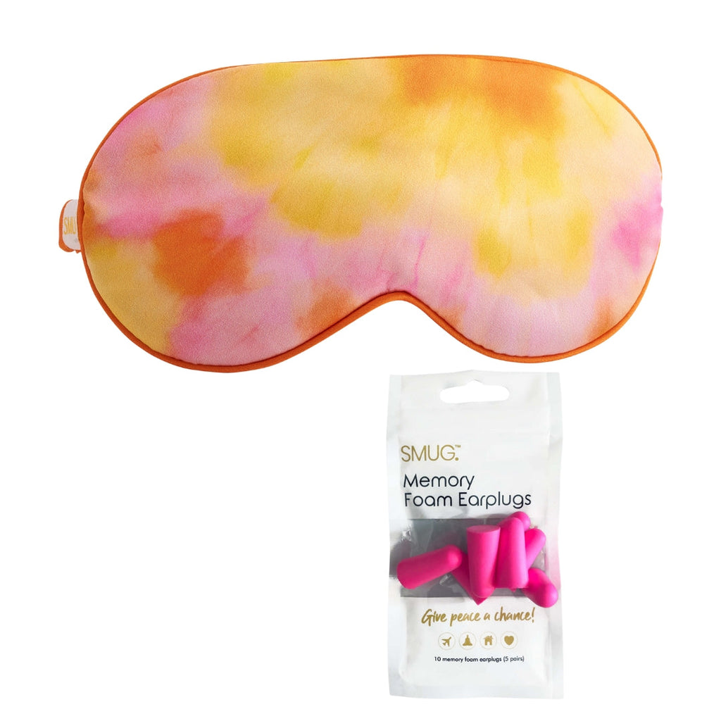 Satin Sleep Mask - Orange Tie Dye Sleep Mask & Pink Earplugs