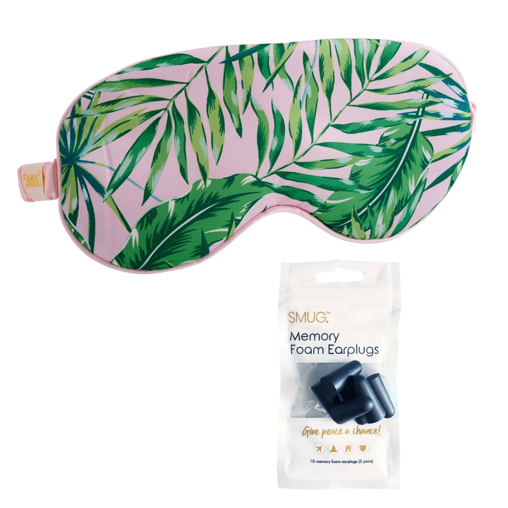 Satin Sleep Mask - Palm Print Sleep Mask & Black Earplugs