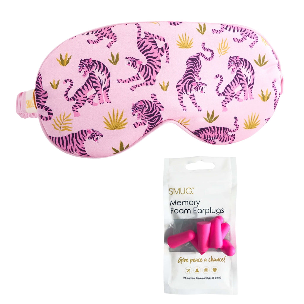 Satin Sleep Mask - Pink Tiger Sleep Mask & Pink Earplugs