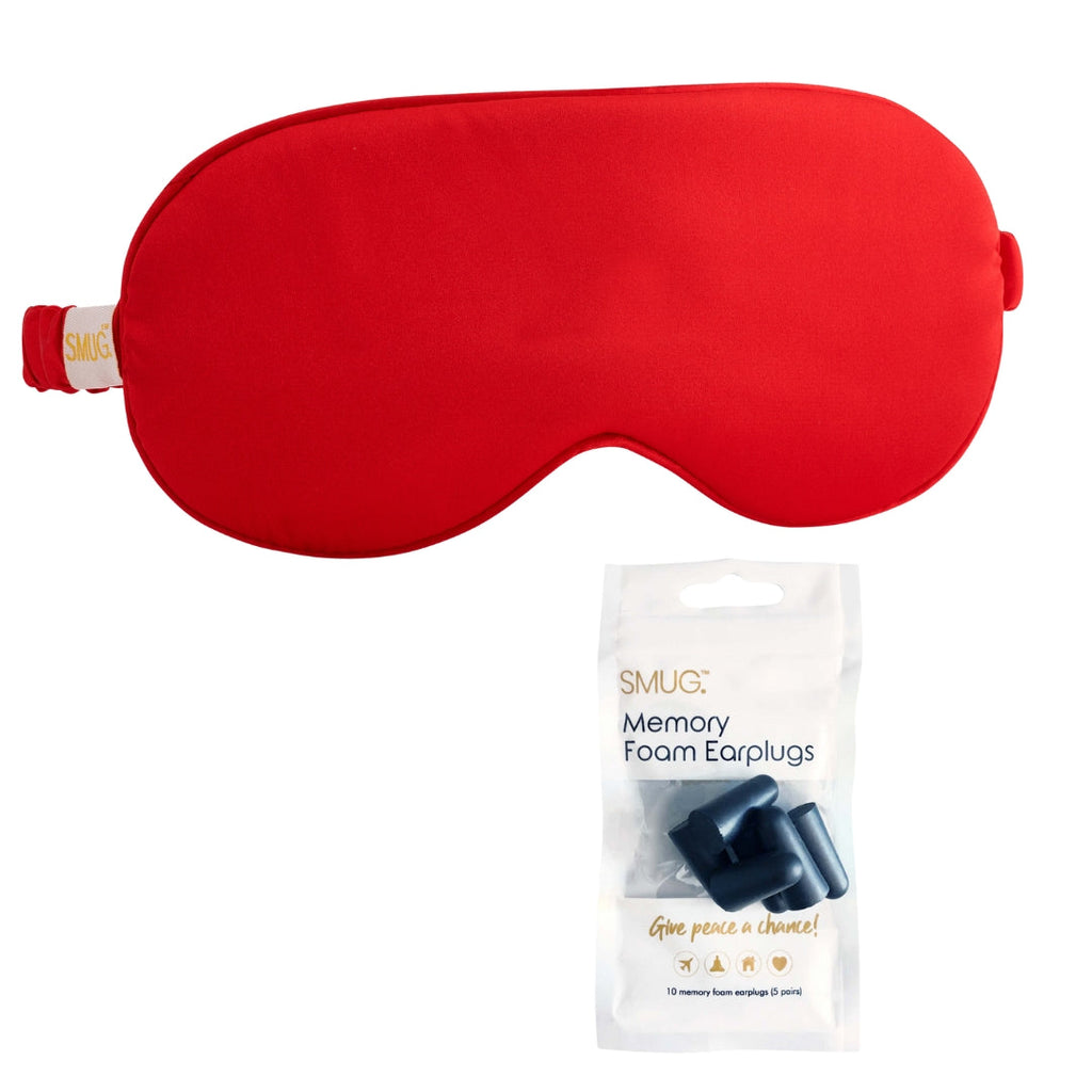 Satin Sleep Mask - Red Sleep Mask & Black Earplugs