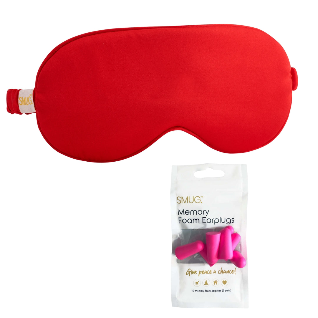 Satin Sleep Mask - Red Sleep Mask & Pink Earplugs