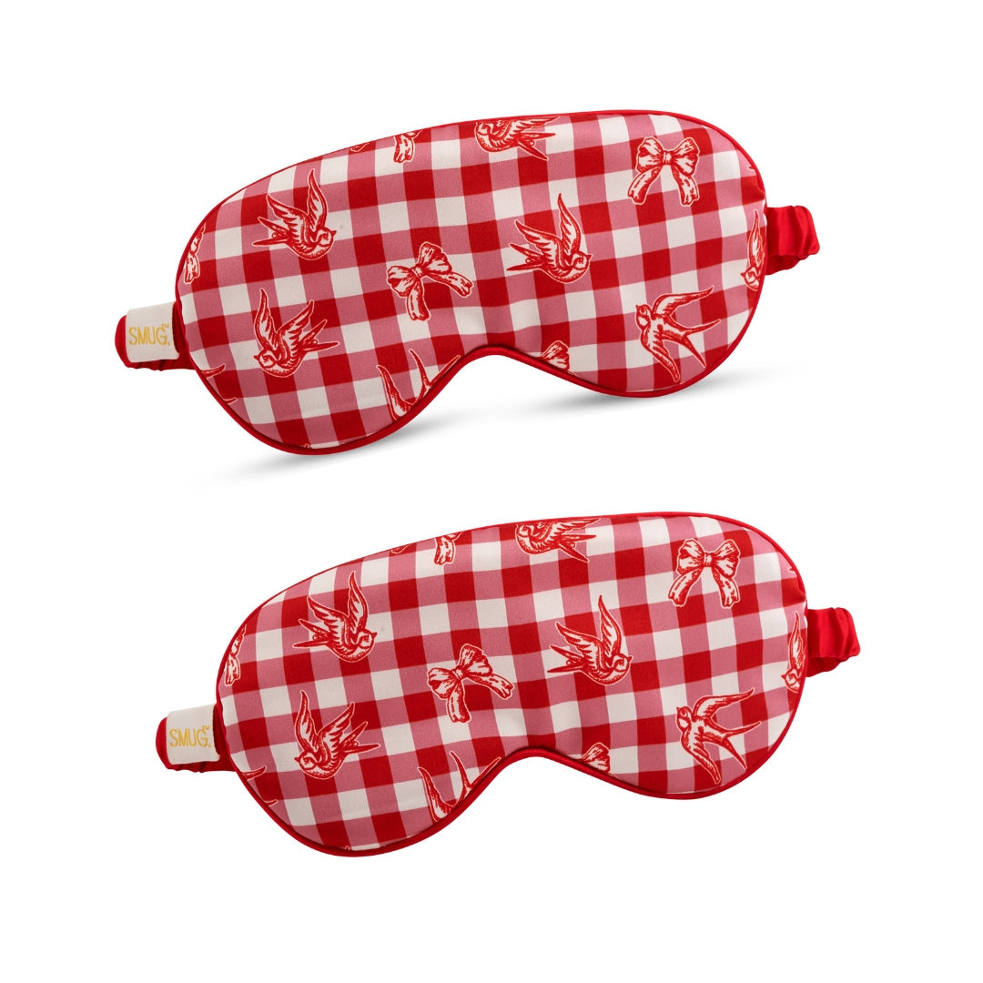 Satin Sleep Mask Twin Pack Sets - Various Designs Gingham Bows & Birds