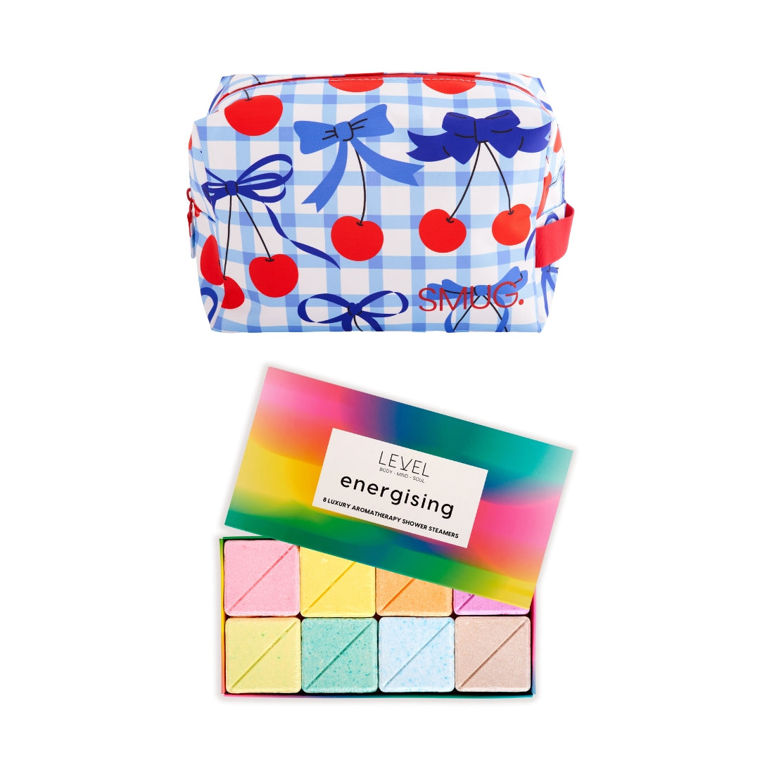 Wake-Up Wash Bag Set – Various Prints Blue Cherries