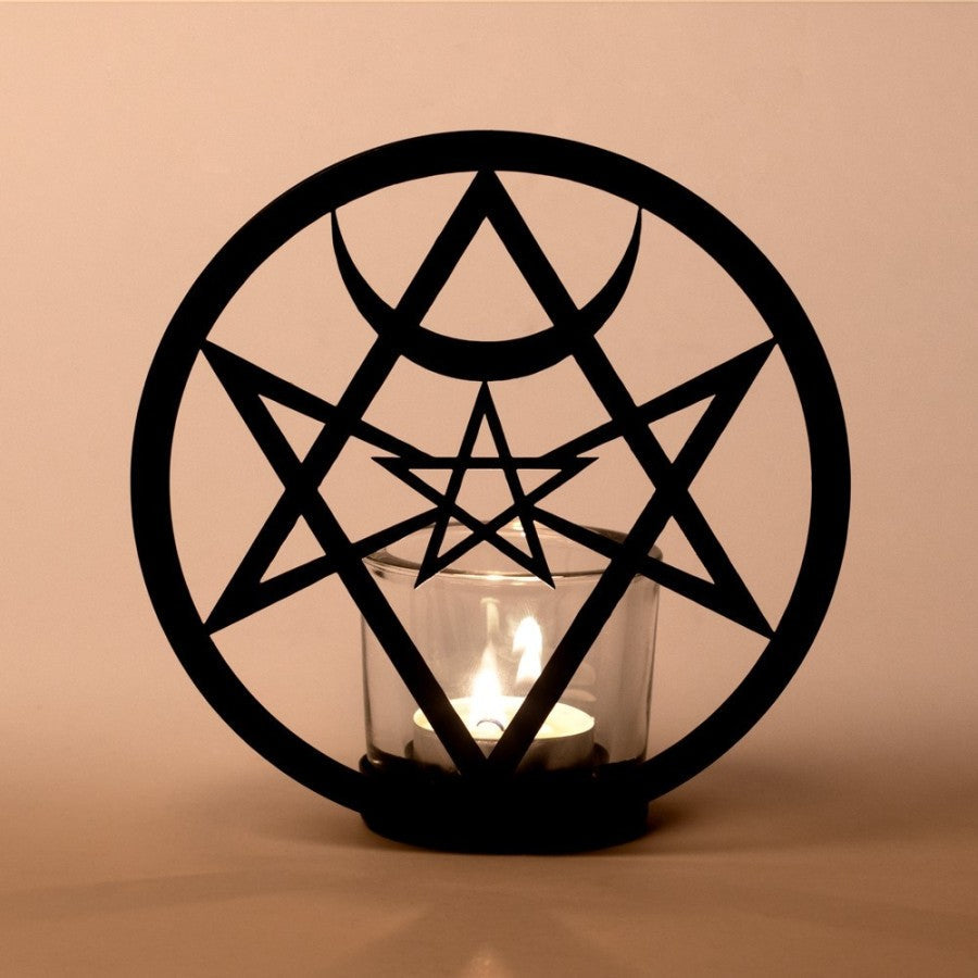 Hex Tealight Holder Gothic Iron Glass Candle Stand
