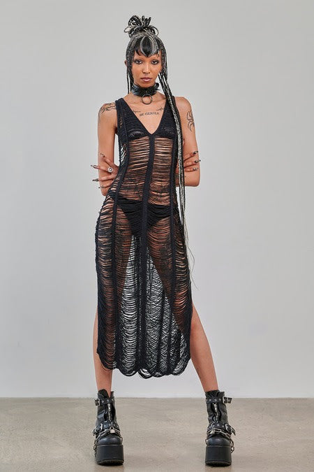 Gothic Mesh Dress Sheer Distressed Black Banned Apparel