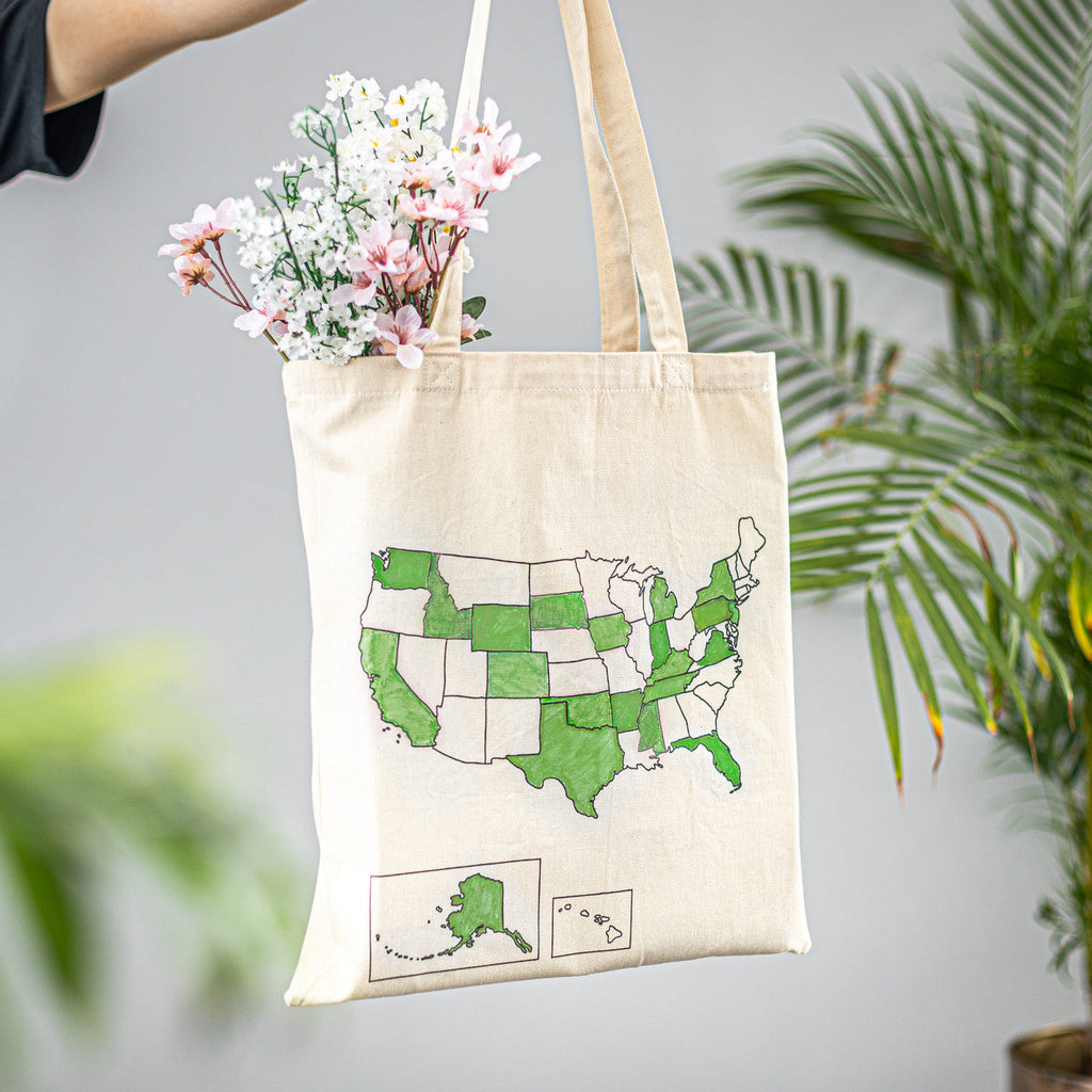 USA Map Color In Travel Tote