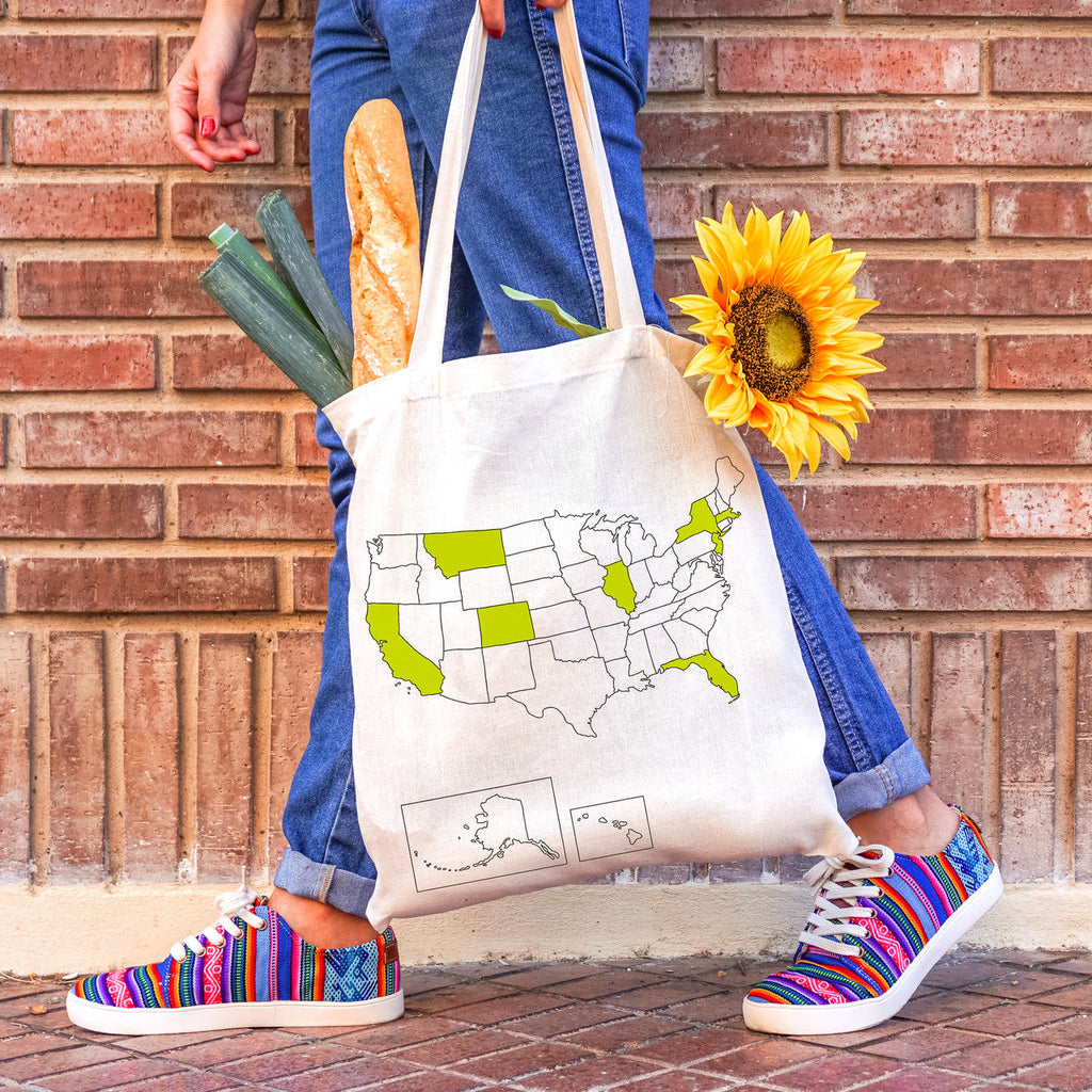 USA Map Color In Travel Tote