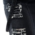 Vixxsin Runa Distressed Denim Maxi Skirt – Black Stonewash