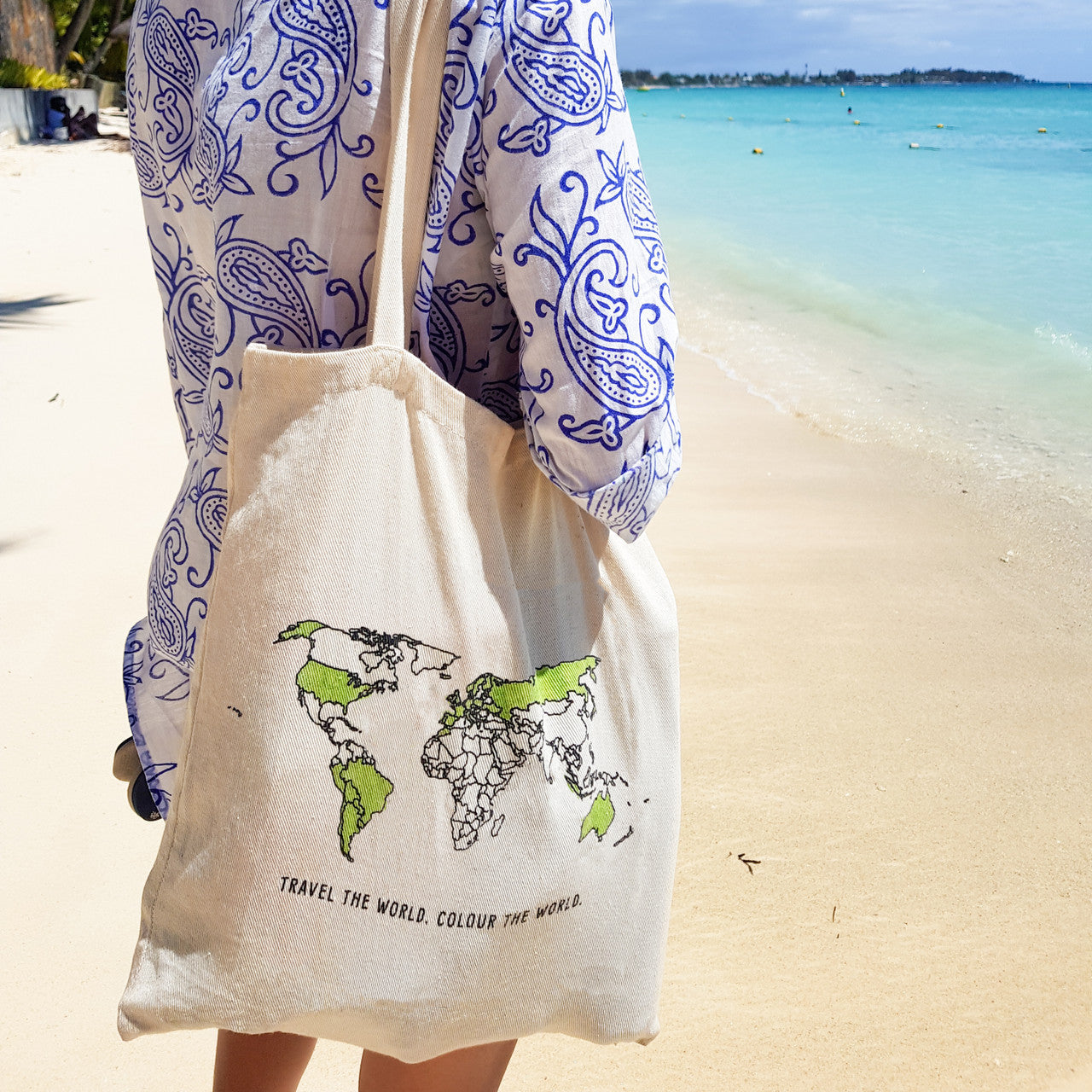 World Map Colour In Travel Tote